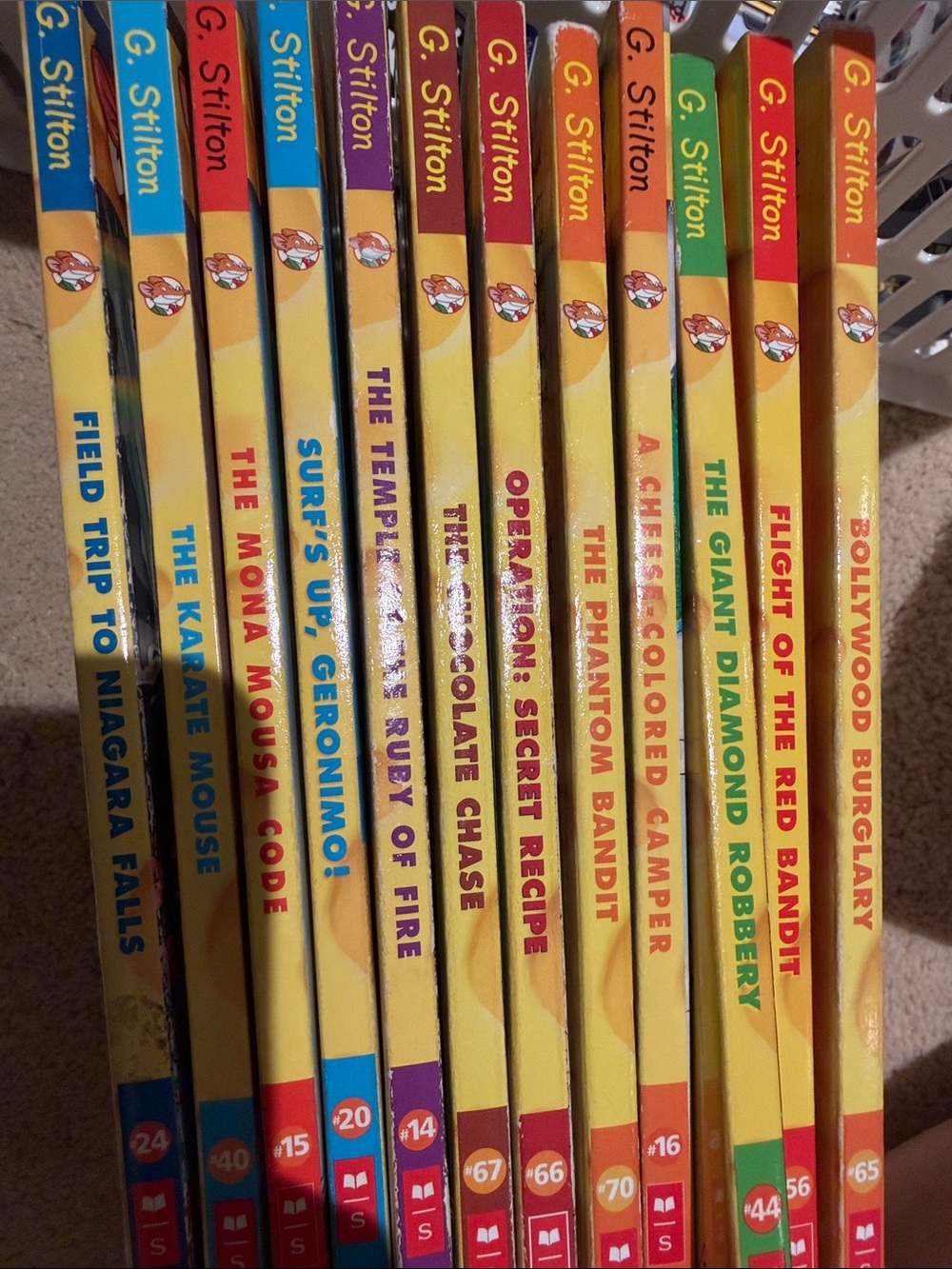 Scholastic G. Stilton Yellow Book Spines with Red Blue Green Purple Accents